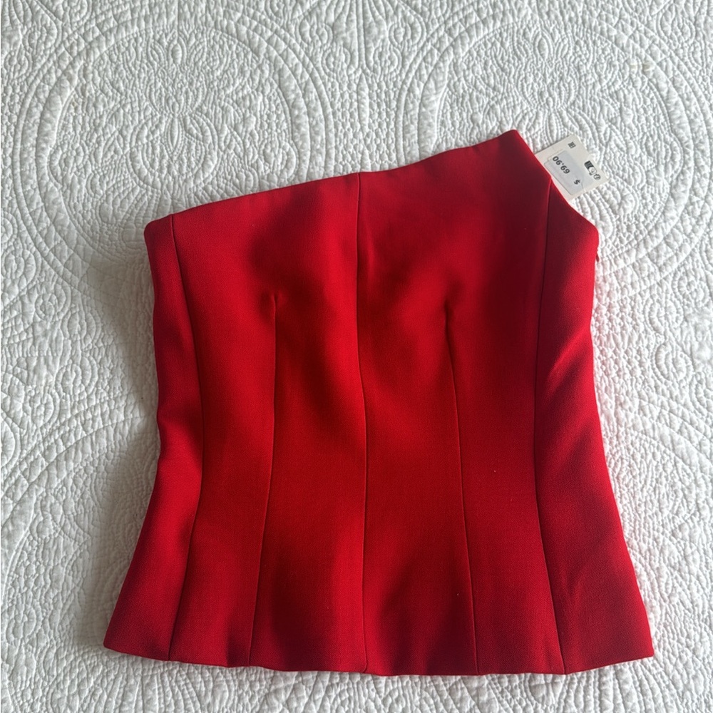 Zara Red Asymmetrical Bustier Top
